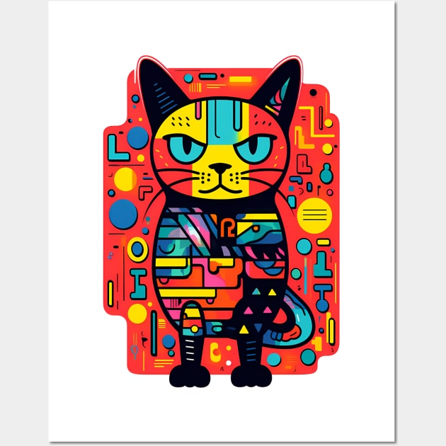 Colorful hi-tech robotic cat design Wall Art by Nosametee